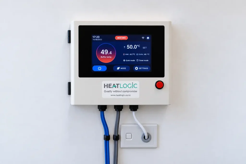 Heat Logic hydraulic heating system control panel with digital touchscreen